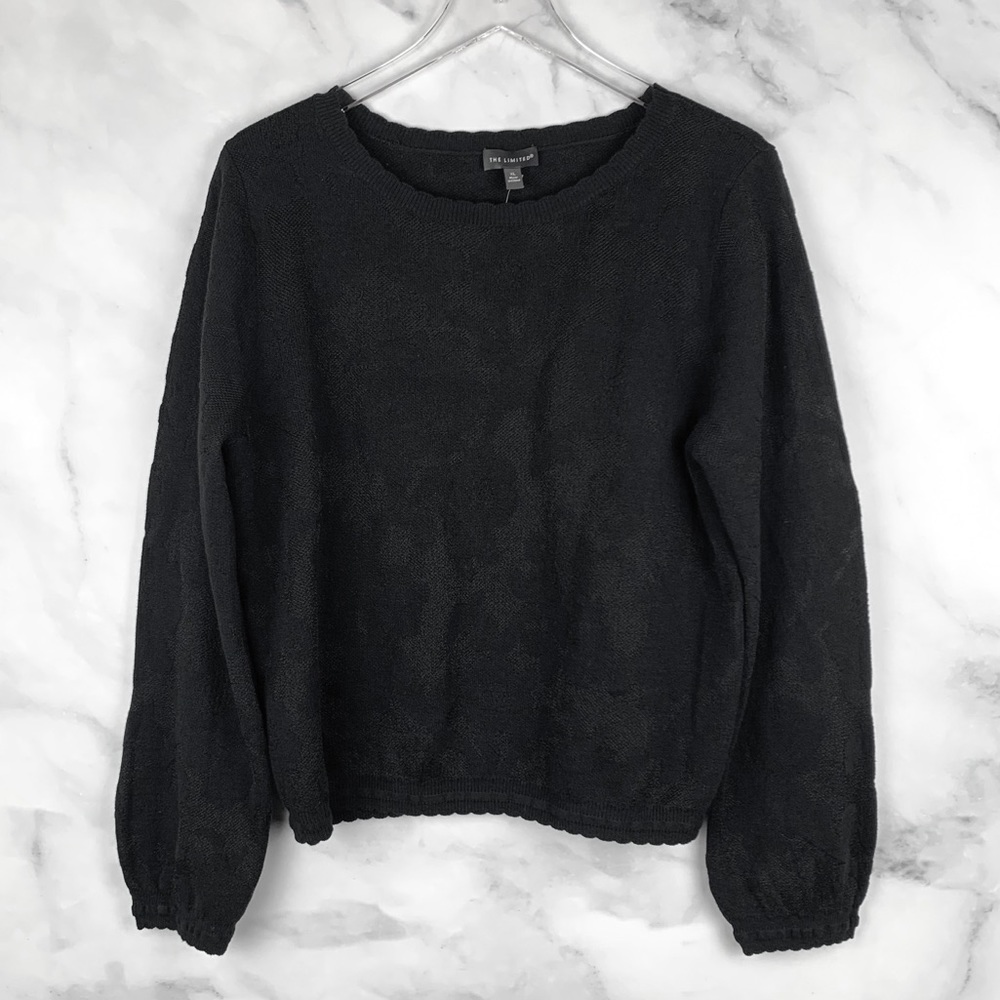 NWT The Limited Textured Floral Knit Black Sweater XL